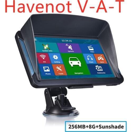 Free shipping havenot V-AT 5pcs 7 Inch Gps Navigator Portable Navigator 8GB-256MB+Sunshade Gps Navi Navigation Device Maps Truck