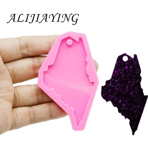 Shiny keychain Maine American state shape mold key ring decoration silicone mold for DIY epoxy resin wholesale DY0210