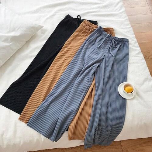 Hot 2019 Women Loose Wide Leg Pants Summer High Waist New Arrival Solid Trousers Casual Drawstring Summer Autumn Pants