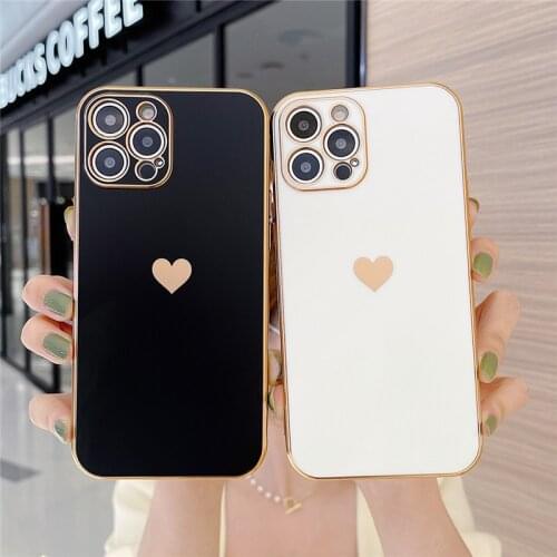 Ottwn Electroplating Love Heart Phone Case For iPhone 12 11 Pro Max X XR XS 7 8 Plus SE 2020 Shockproof Protective Matte Cover