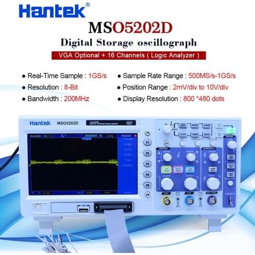 Hantek 200MHz MSO5202D Mixed Signal Digital Oscilloscope 16 Logical Channels+)+2 Analog Channels+External Trigger Channe 2 in 1