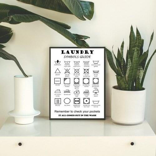 Laundry Room Decor Symbols Guide Room Cheat Sheet Print Wall Art Canvas Painting Poster Laundry Room Wall Picture Decoration