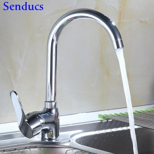 Senducs Chrome Kitchen Mixer Tap Health Home Hot Cold Kitchen Sink Faucet Quality Brass Kitchen Faucet Single Lever Water Tap
