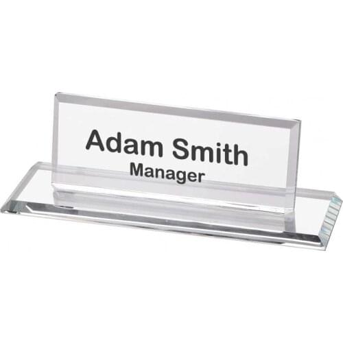 Crystal Glass Desk Name Plate - Personalized Name Plate, Custom Engraved Awards, Teachers, Boss