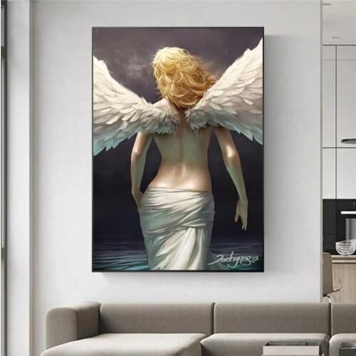 Canvas Painting Modern Home Decor Posters And Prints Golden Color Angel Wall Art Prints Picture For Living Room No Frame