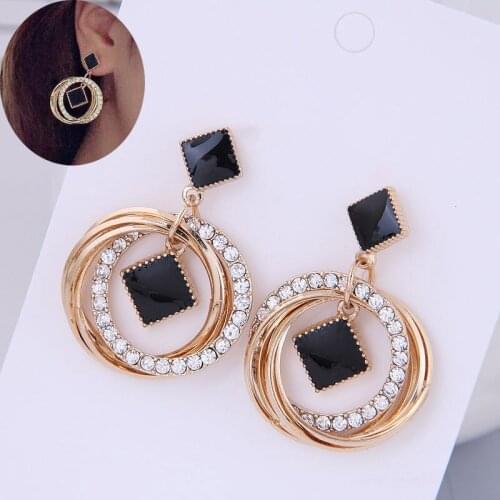 Kymyad Crystal Earrings 2019 Long Earrings Geometric Round Statement Earings Fashion Jewelry Enamel Drop Earrings Jewelry