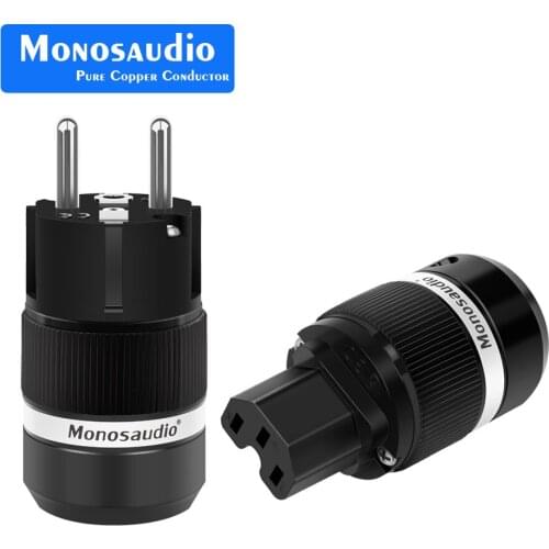 Monosaudio E100R/F100R Pure Copper Rhodium Plated Schuko EU Power Plug European Male connector+IEC Female Connector Plug