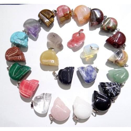 Natural stone Turquoises Quartz crystal aventurine tiger eye Skull pendant for diy jewelry making necklace Accessories12pcs