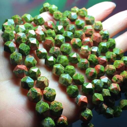 5-10mm Natural Round Faceted Green Red Epidote Unakite Stone Beads For Jewelry Making Beads 15'' Needlework DIY Beads Trinket