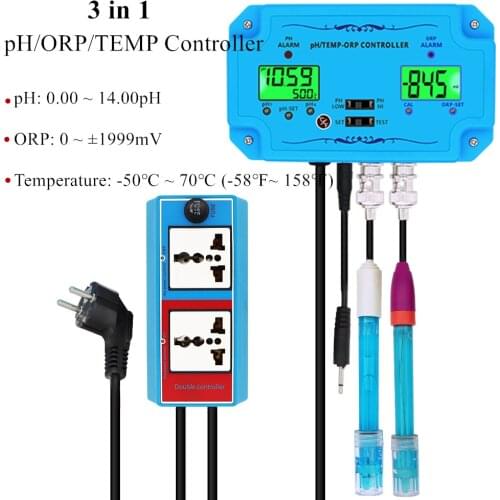 New 3 in1pH/ORP/TEMP Controller Professional Water Quality Controller Electrode BNC Type Probe PH ORP Dual Display Control40%off