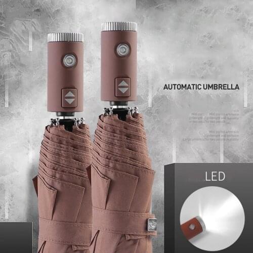 New men and women full automatic opening and closing LED light folding umbrella for women