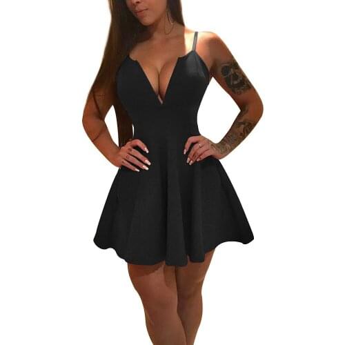New Sexy European And American Womens Suspender Dress Deep V-neck Slim A-line Dress Nightclub Lotus Leaf Dress