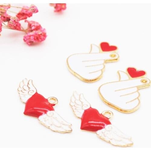 10pcs/lot Gold Color Tone Red Fly Heart Hands Shape Enamel Charm Pendants Fit Bracelet Earring Keychain Making