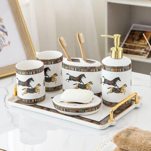 Porcelain Bathroom Accessories Sets Toothpaste Dispenser WC Accessories Toothbrush Holder Soap Dish Wedding Gifts New Arrival