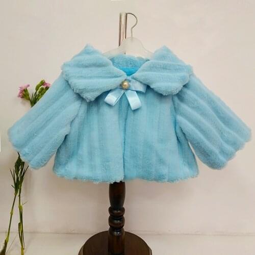 Retail Winter Warm Baby Girls Wool Fur Coats Children Girl Shawl Long Sleeve Jacket Girls Outwear Clothes PJ007