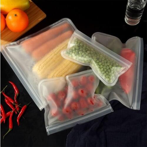 Silicone Food Storage Bag Kitchen Freezer Containers Leakproof Reusable Stand Up Zip Shut Bag Cup Food Fresh Wrap Bag Organizer