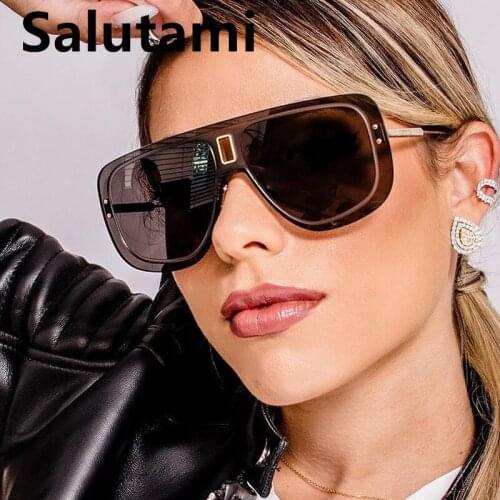 Fashion Brand Rimless Pilot Sunglasses For Women Vintage One Pice Big Frame Gold Black Sun Glasses Men Chic Alloy Gradient Shade