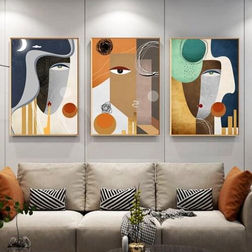 Modern Figure Abstract Geometric Canvas Painting Contemporary Art Poster Print Faces Wall Art Picture for Living Room Home Decor