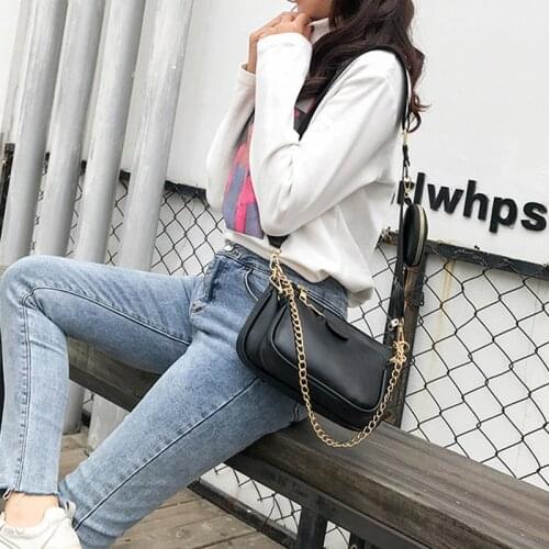 Solid Soft-Faced Three-Piece Composite Bag Women Metal Chain Underarm Crossbody Bag WomenS Fashion Simple Shoulder Bags Woman