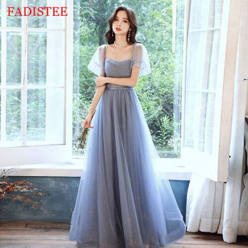 New Style Square Collar Evening Dresses Puffy Sleeves A-line Floor Length Formal Prom Dresses Party Gowns Vestidos De Fiesta