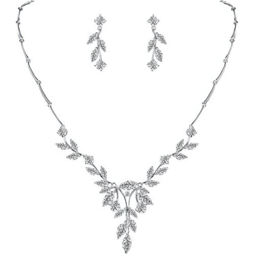 WEIMANJINGDIAN Elegant Marquise Leaf Cubic Zirconia CZ Crystal Vine Necklace and Earring Bridal Jewelry Set