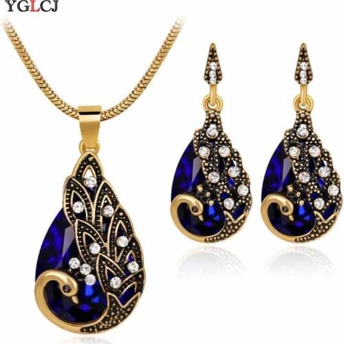 YGLCJ 2020elegant Luxury Design New Fashion Crystal Pendant Necklace Hook Ladies Earrings Jewelry Set Gift
