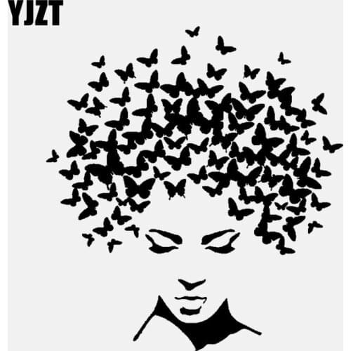 YJZT 15.6CM*17CM Beautiful Butterfly Head Vinyl Decal Vehicle Car Sticker Black/Silver C24-0141