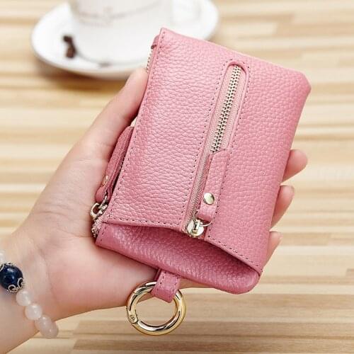 Women Genuine Cow Leather Key Chain Car Wallets Fashion Housekeeper Holders Box Men Keychain Zipper Key Organizer Case Pouch
