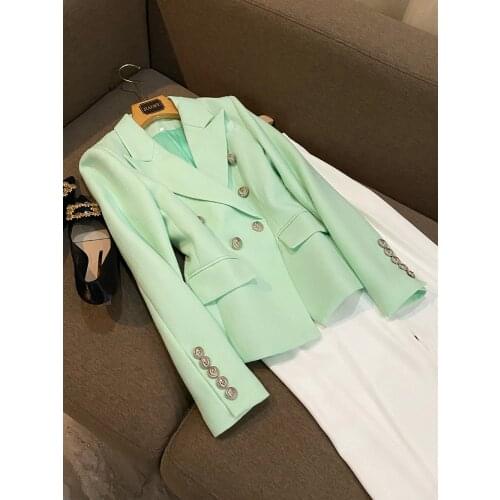 2019 Classic Baroque High Street Design Long Sleeve Blazer Silver Metal Lion Button Double Breasted Light Green Blazer