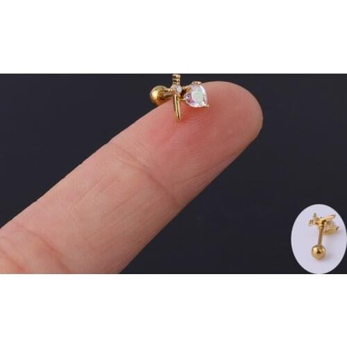 1 PCS Cute Small Color CZ Heart Ear Cartilage Stud Cuff Earring Trendy Cross Zircon Ear Helix Piercing Jewelry