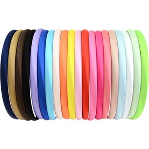 1CM Plain Hairband Satin Covered Plastic Hairband for Girls DIY Hair Accessories Solid Color Hairband Kids Hairband Lot 20PCS