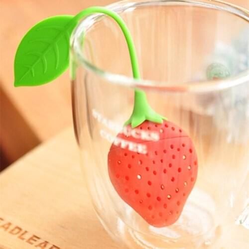 200 pcs/lot Silicone Strawberry Design Loose Tea Leaf Strainer Herbal Spice Infuser Filter Tools JF