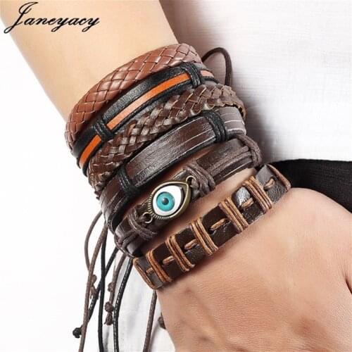 5/6pcs/1set Leather Bangle Mens Multi-layer Punk Eye Glamour Womens Bracelets Bracelets and Bracelets Mens Jewelry Pulseras