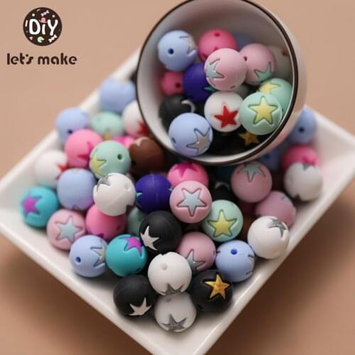 Lets make 50Pcs Silicone Teether Beads Star Shape Five-Pointed Star Teether DIY Handmade No FPA Edible Silicone Baby Oral Care