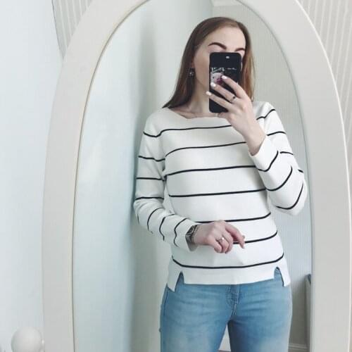 7 Colors Knitted Pullovers Women 2021 Spring Slash Neck Stripe Slim Base Sweater Long Sleeve Casual Pullover Tops Gray Khaki