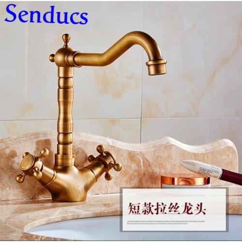Bamboo antique bathroom mixer tap with dual handle single hole basin sink faucet of hot cold water mixer taps