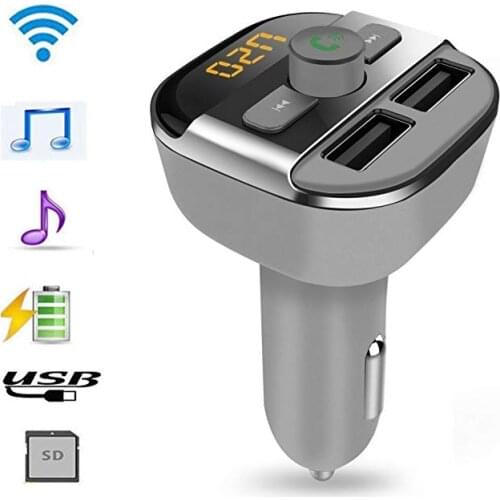 Bluetooth Car Kit FM Transmitter, Kinnara Wireless Bluetooth FM Modulator Car Radio with LED Display, Dual USB Output