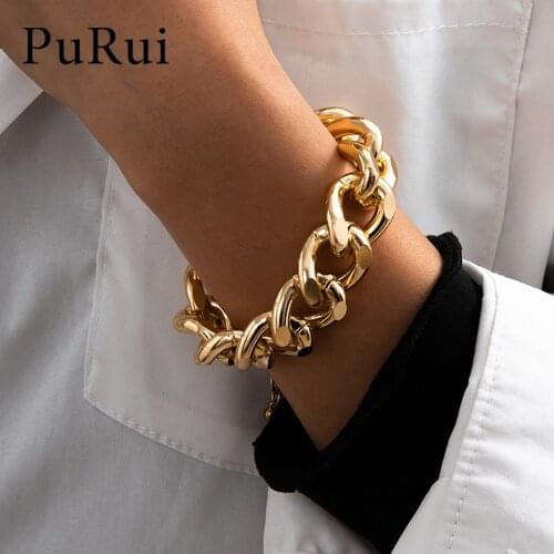 Punk Large Chunky Cuban Link Chain Bracelet for Men Women Thick Chain Adjustable Fashion Bracelet Femme Jewelry for Girls Gift