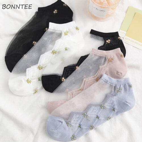 Breathable Thin Socks Women Transparent Mesh Patchwork Lovely Girls Elastic Short Sock Female Summer Ulzzang Fashion Low Cut New