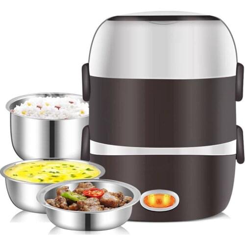Mini Electric Rice Cooker Stainless Steel 2/3 Layers Steamer Portable Meal Thermal Heating Lunch Box Food Container Warmer