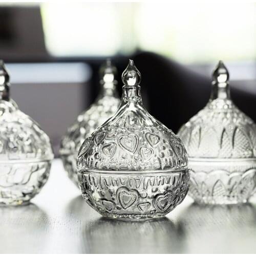 European Exquisite Embossed Glass jar Transparent Handmade Storage Tanks With Lid Glass Container Countertop Crafts Home Decor