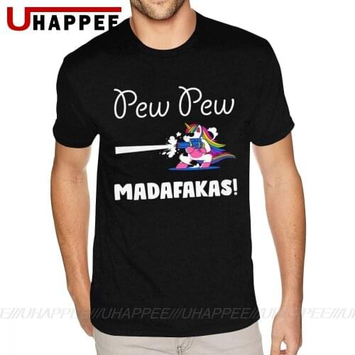 Plus Size Pew Pew Madafakas Unicorn Classic Shirts Homme Cool Fashion Short Sleeves O Neck Sexy Male Shirts Unique Apparel