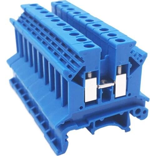 Combiner DK2.5N-BL 10 Gang Power Distribution Dk2.5N-BL 10 Gang Box Connector DIN Rail Terminal Blocks, 12-22 AWG, 20 Amp, 600V