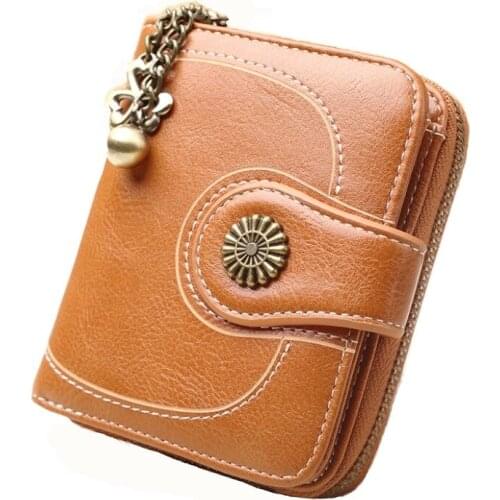 Oil wax leather coin purse, short tri-fold coin purse, womens oil leather clutch, womens card holder