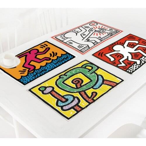 Graffiti Painting Dinnerware Mat Dining Table Insulation Pad Restaurant Table Decorative Cloth Plate Cushion Antifouling Mat