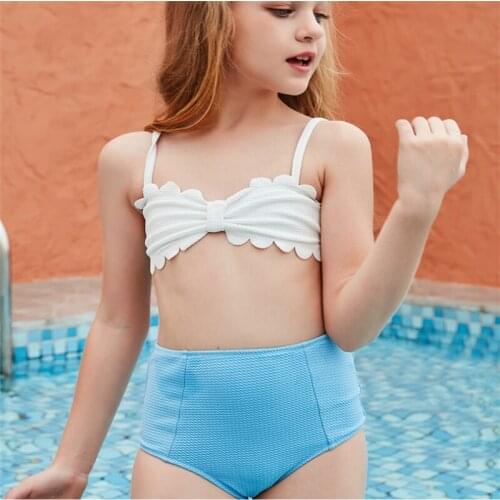 Swimwear Girls 2 Pcs Set Crop Top and Solid Color Short Pants Swimsuit Two Piece Set Kids Beach Wear Girls Clothing