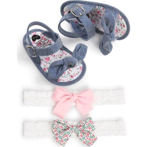 Summer Princess Sandals For Baby Girl Shoes Newborn Cute Bowknot Infant Toddler Sandals With Headband