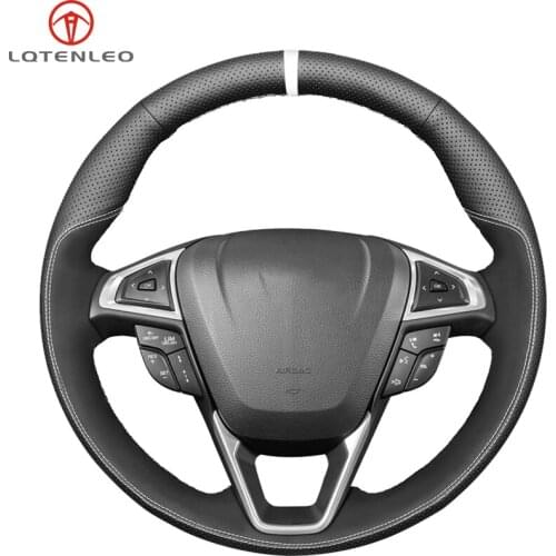 LQTENLEO Black Suede Leather Car Steering Wheel Cover For Ford Mondeo Fusion EDGE 2013-2020 Galaxy 2016-2020 S-Max 2012-2020