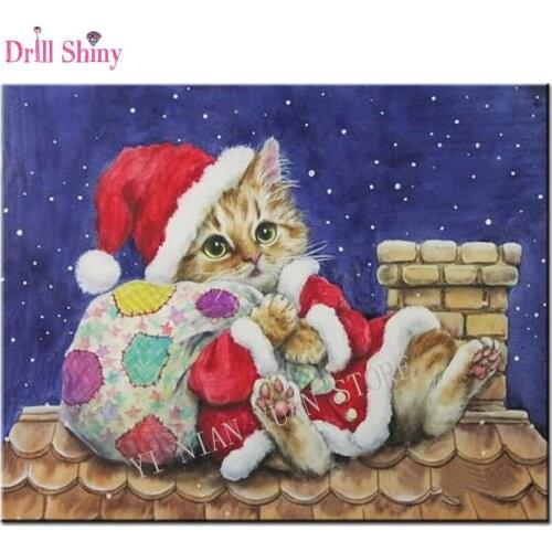 Diy Square Diamond Painting Cross Stitch Sets Christmas cat 5D Diamond Mosaic Kits Diamond Embroidery Wall decor,sticker ,gift