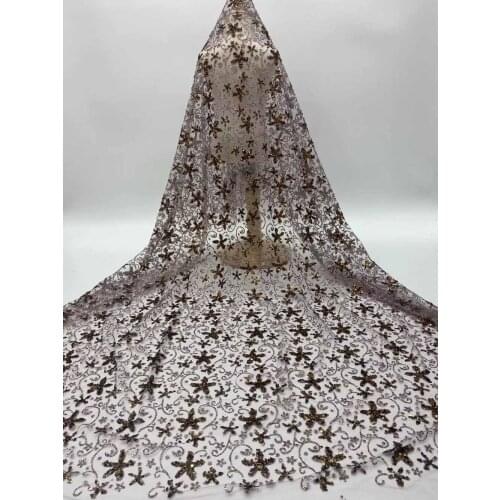 New Lace Fabric Glitter Sequin Embroidery Flowers French Tulle Mesh Design Dress Party Skirt Sewing Supplies 5 Yards Wholesale